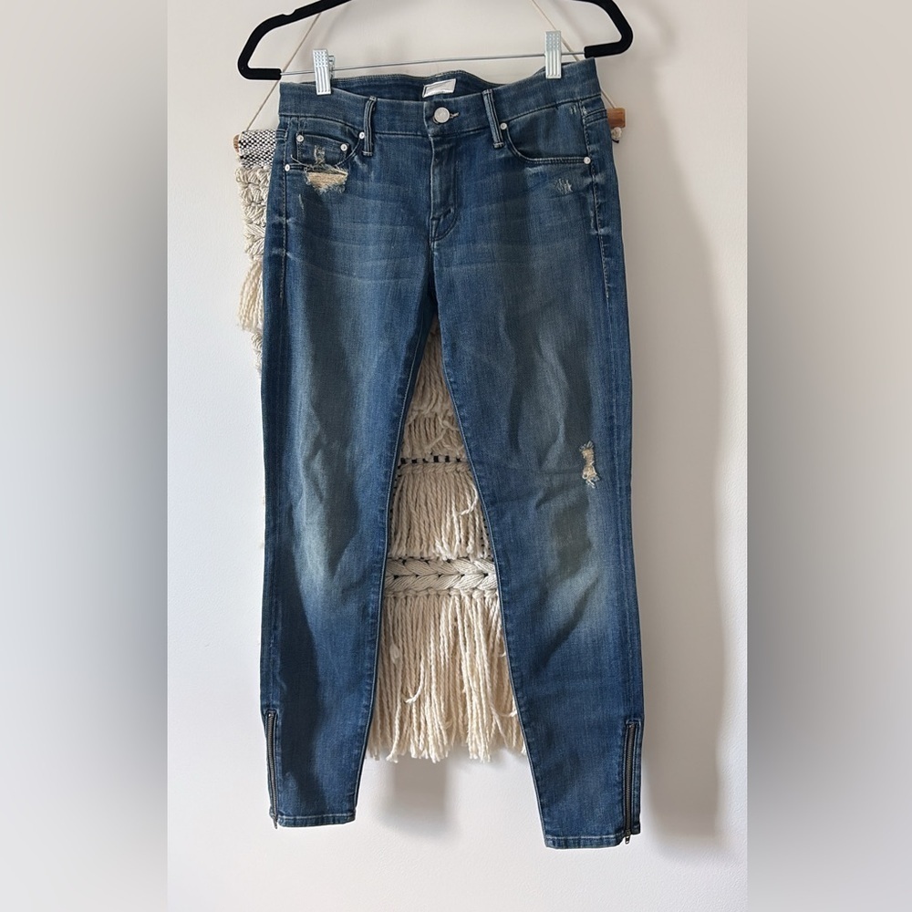 Mother The Looker Ankle Zip Skinny Jeans Distressed in Graffiti Girl Size 28 - Picture 2 of 8